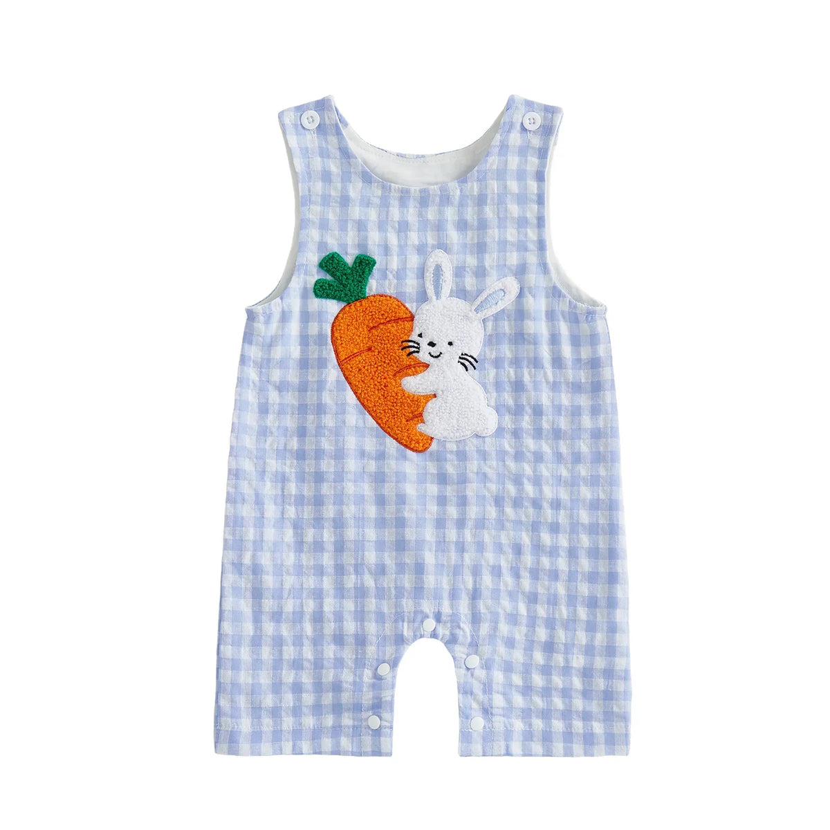 Embroidered Cotton Baby Romper With Sleeveless Button Front