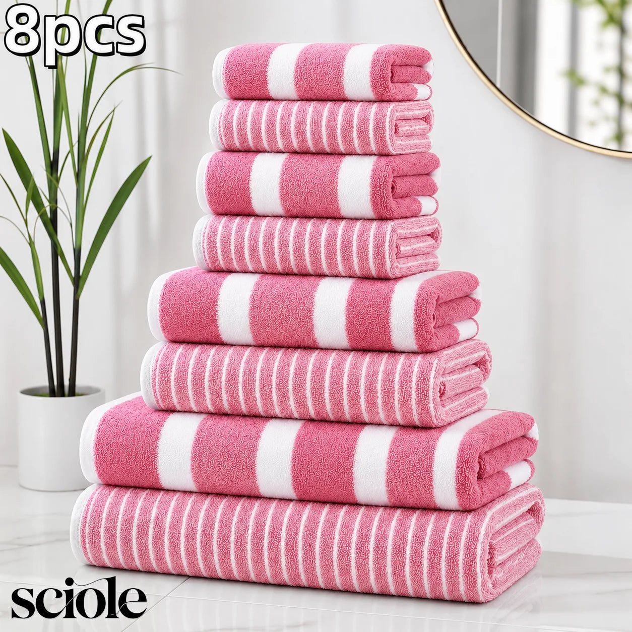 Premium 8-Piece Ultra Absorbent Striped Towel Set
