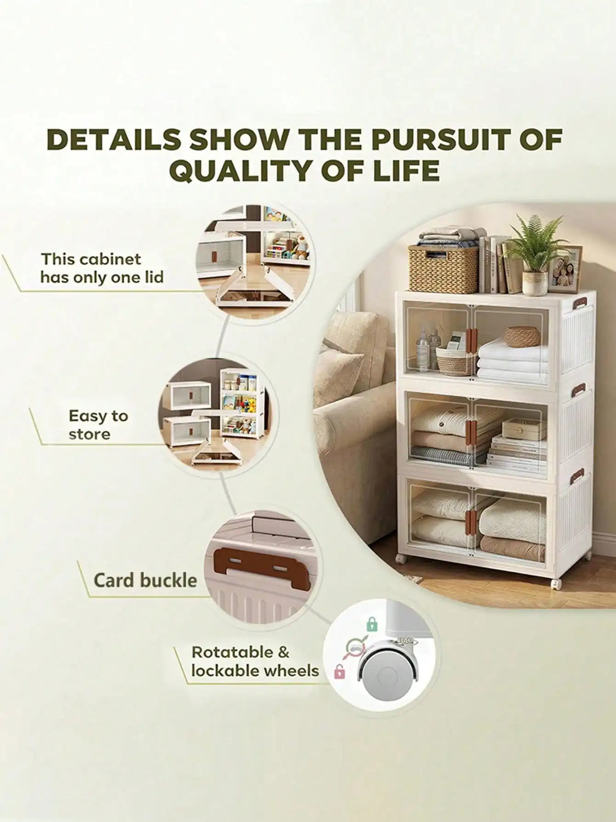 Stackable Plastic Foldable Wardrobe With Clear Doors And Wheels