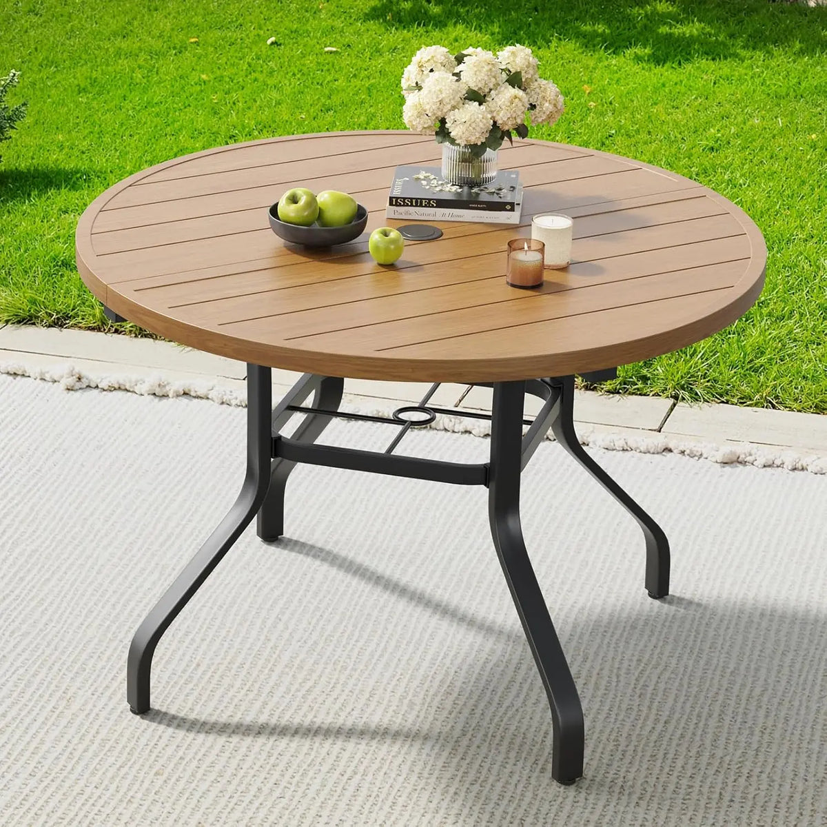 FARINI Round Outdoor Patio Metal Table With Umbrella Hole
