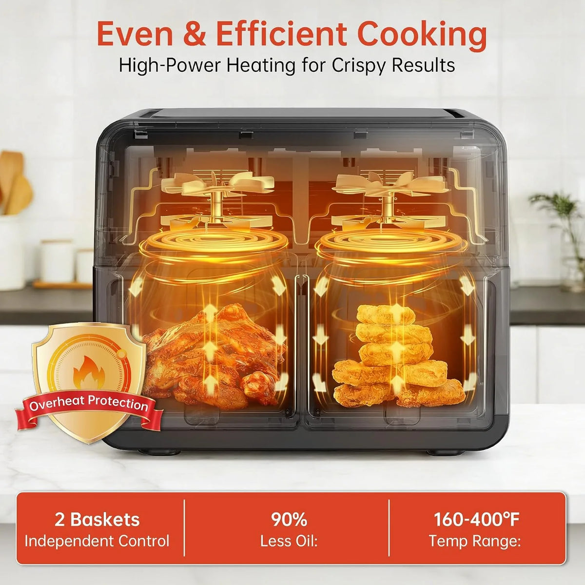 Dual Basket Ceramic Air Fryer With Smart Finish Digital Touchscreen