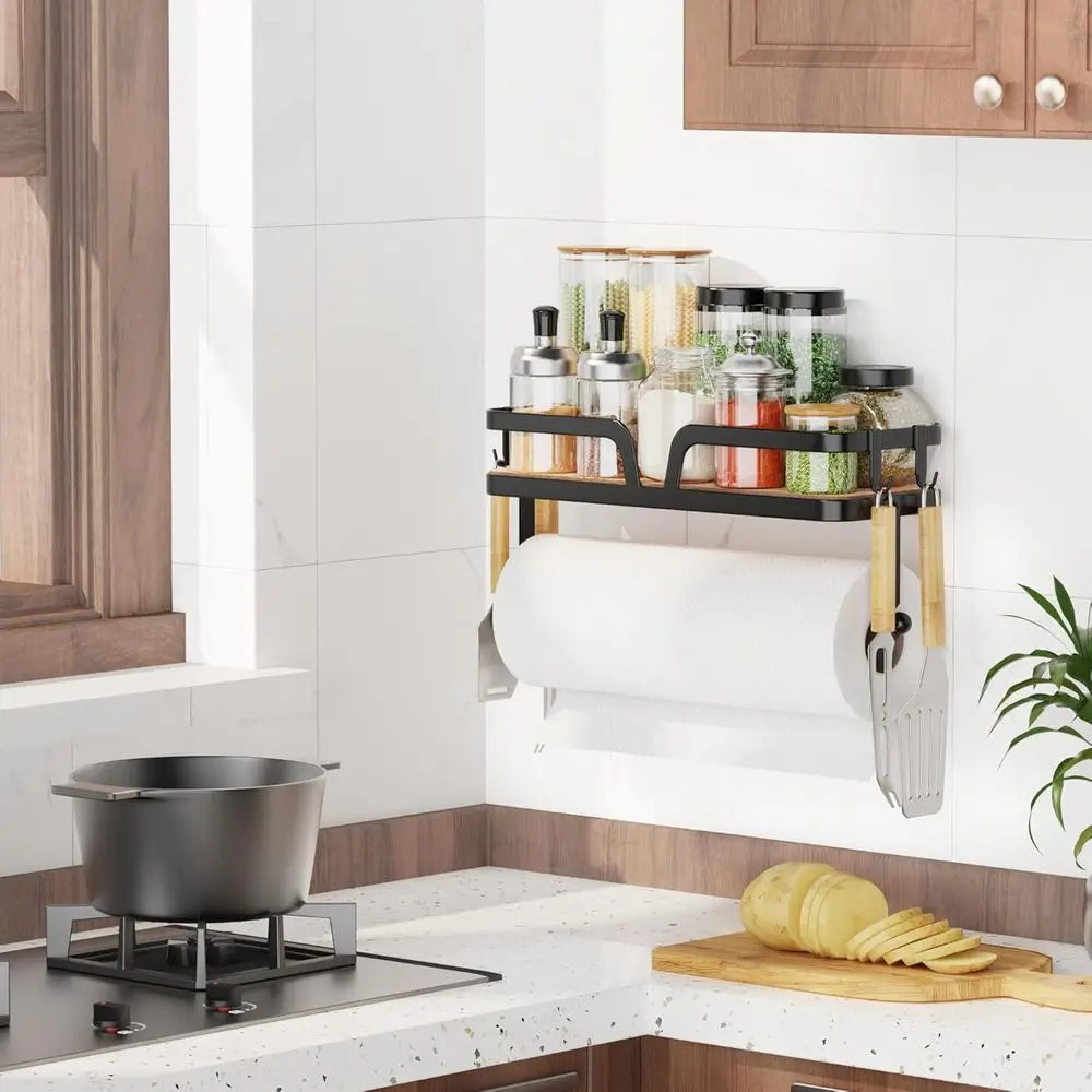 Wall Mount Kitchen Paper Towel Holder With Four Hooks