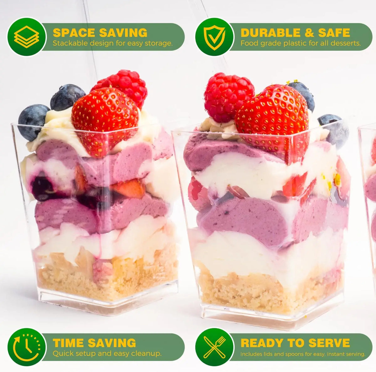 Disposable Clear Plastic Parfait Cups With Lids And Spoons For Snacks