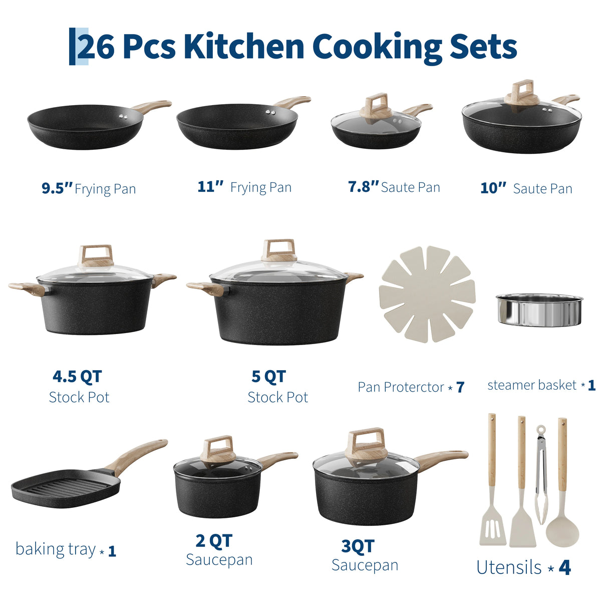 Ceramic Nonstick Cookware Set Induction Compatible Oven Safe Pots Pans