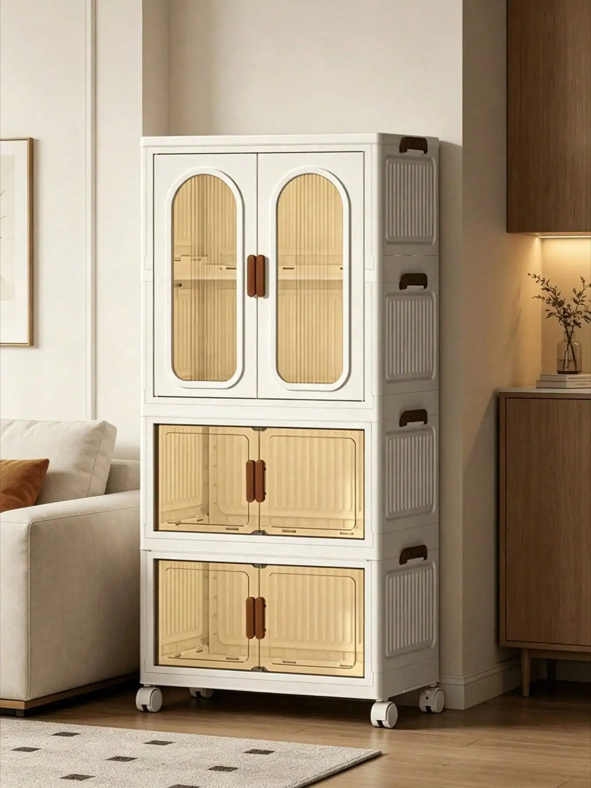 Stackable Plastic Foldable Wardrobe With Clear Doors And Wheels