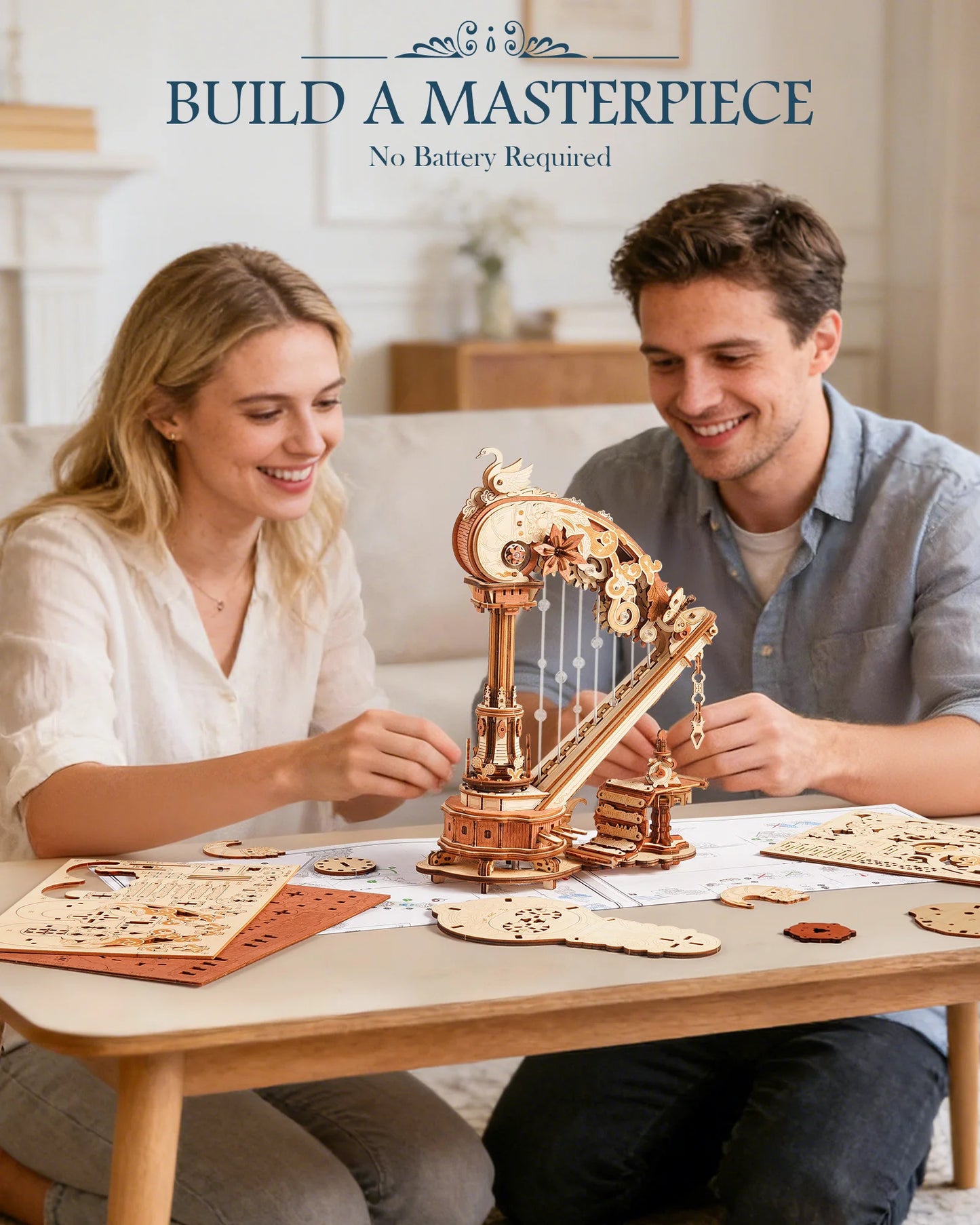 ROKR Magic Harp Music Box Wooden DIY Mechanical Puzzle Kit