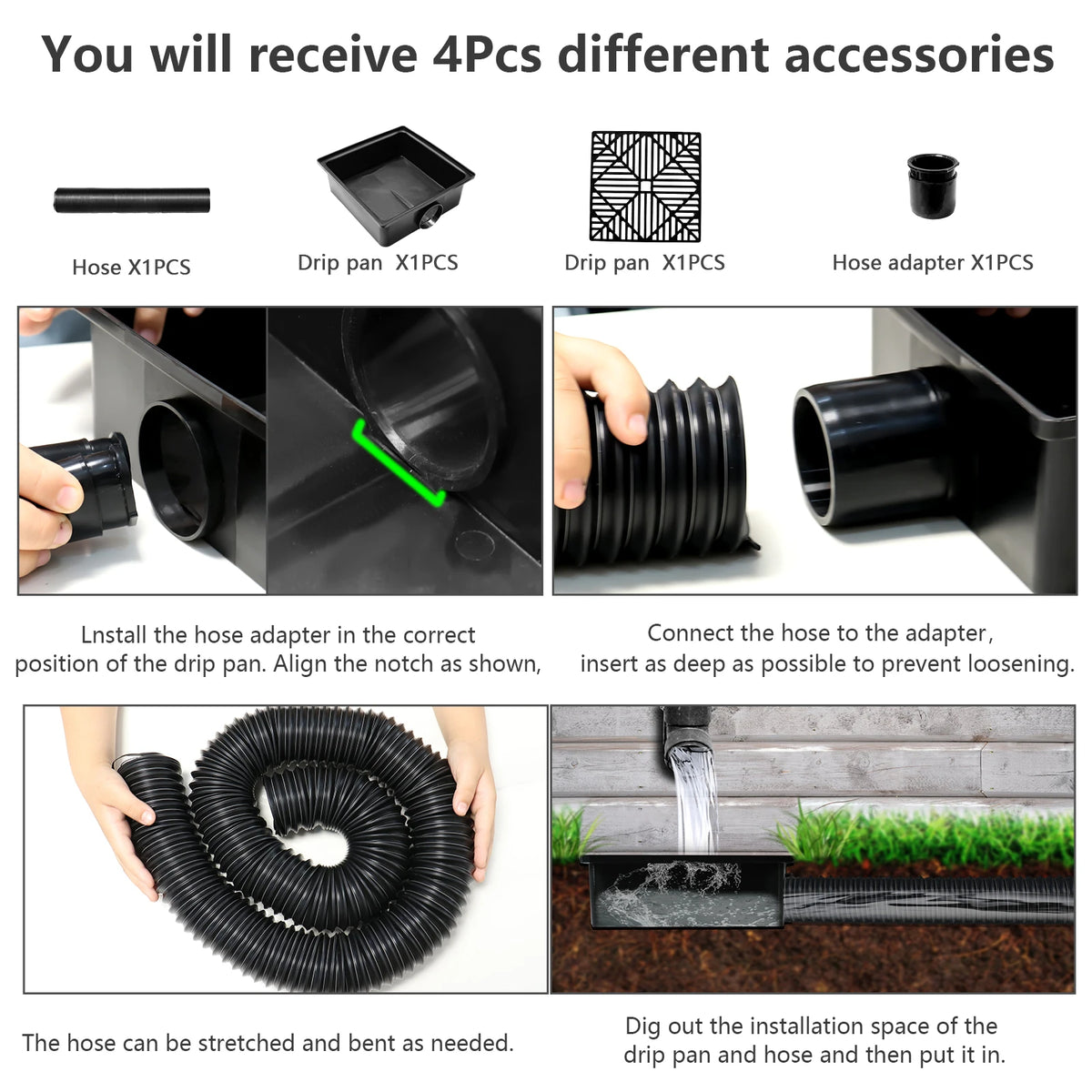 Outdoor Drain Catch Basin Kit With Grate Flexible Corrugated Pipe