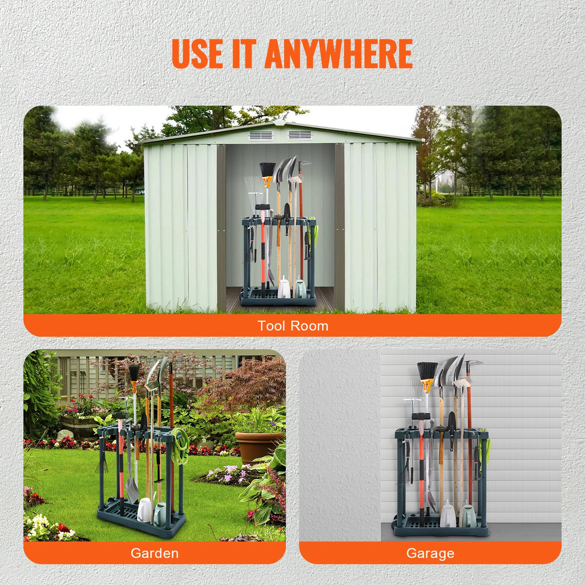 SucceBuy 10 Slot Garden Tool Organizer Garage Storage Rack