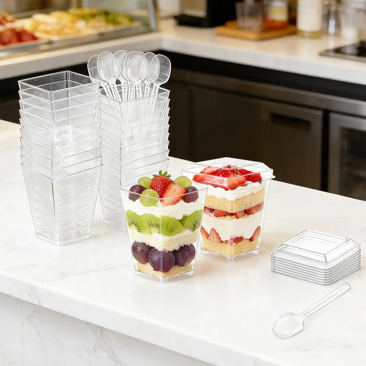 Disposable Clear Plastic Parfait Cups With Lids And Spoons For Snacks