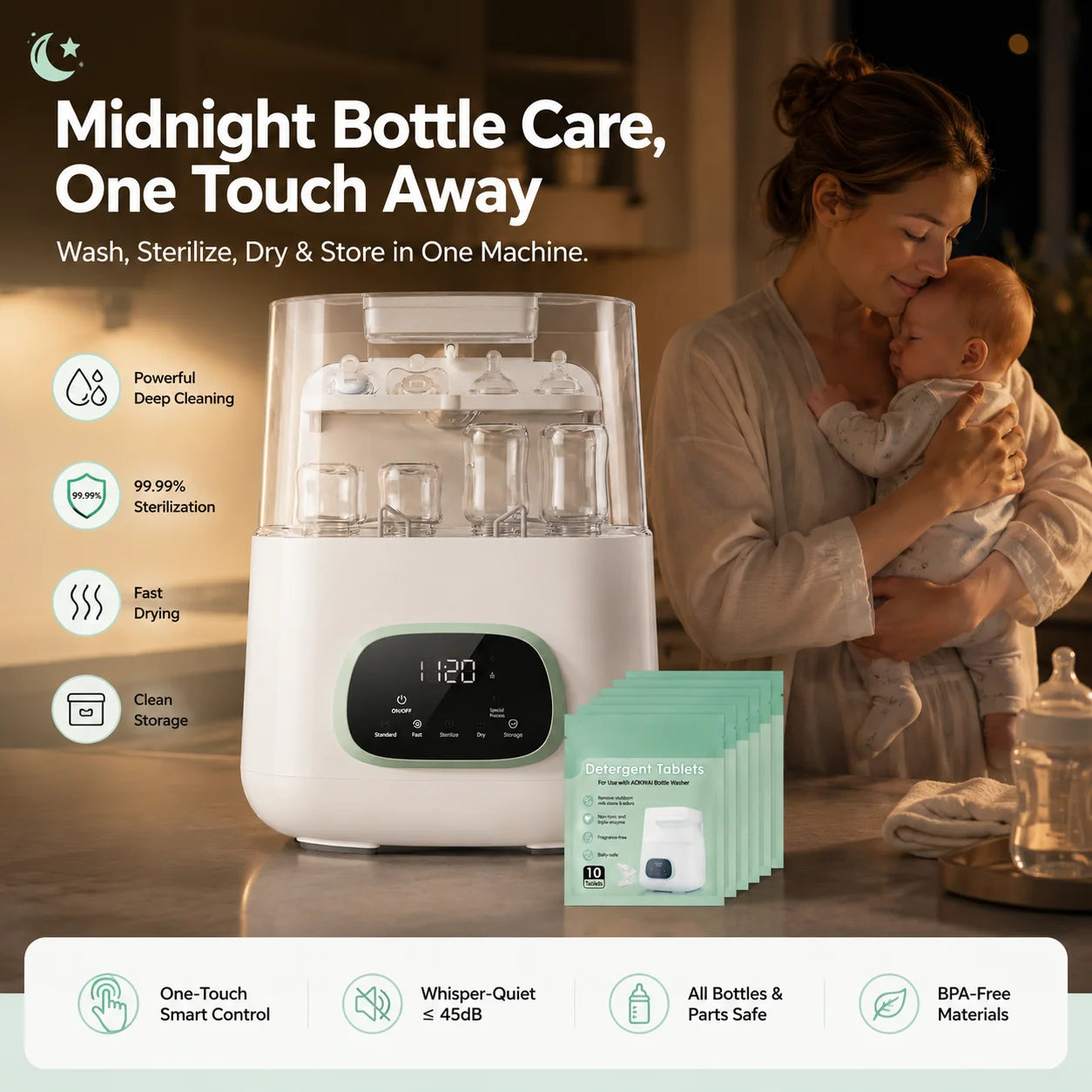 Baby Bottle Washer Sterilizer 4-in-1 All-In-One With Large Capacity