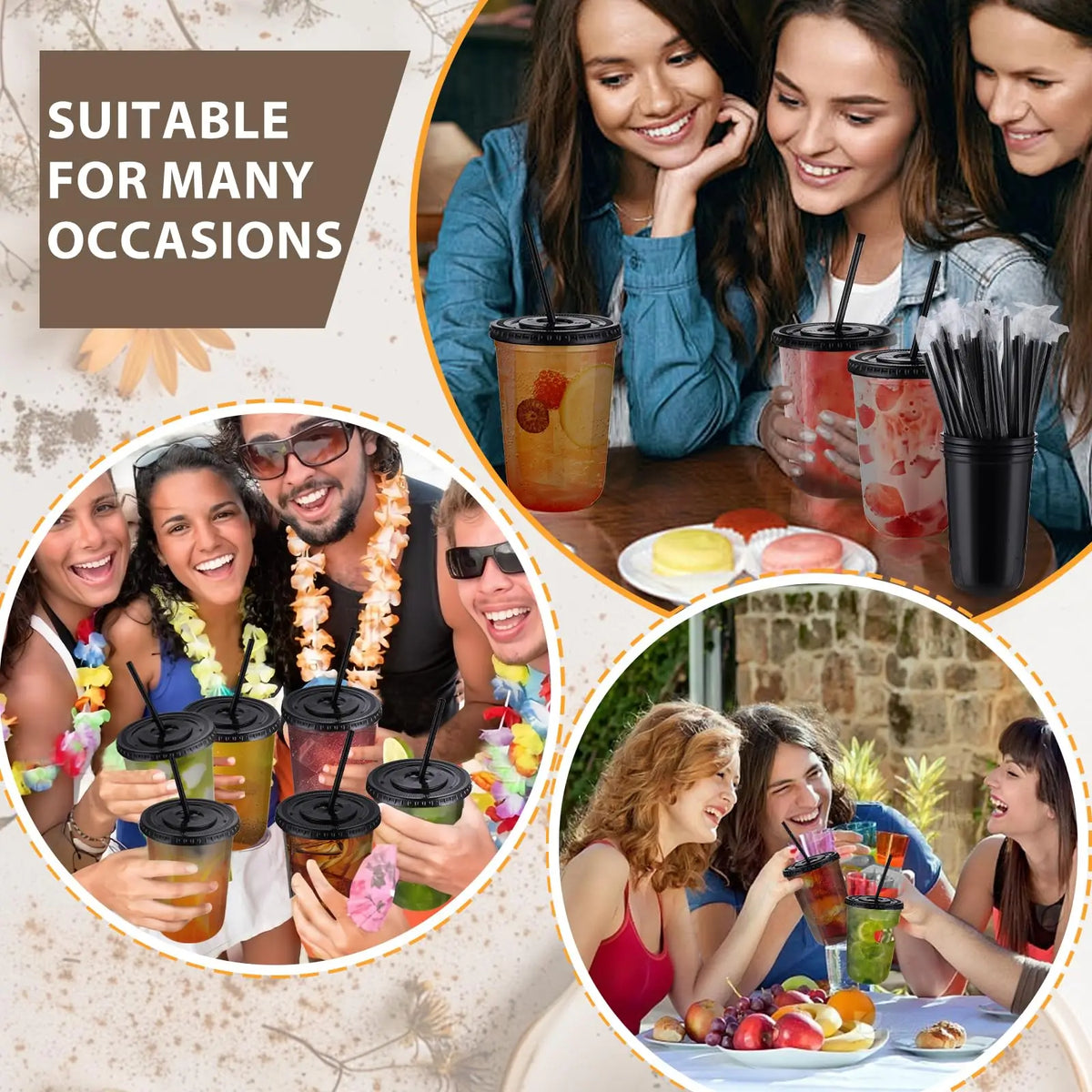 Disposable Plastic Cups With Lids And Straws For Cold Beverages