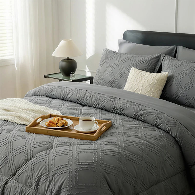7 Piece Rustic Farmhouse Polyester Cotton Bedding Set With Sheets