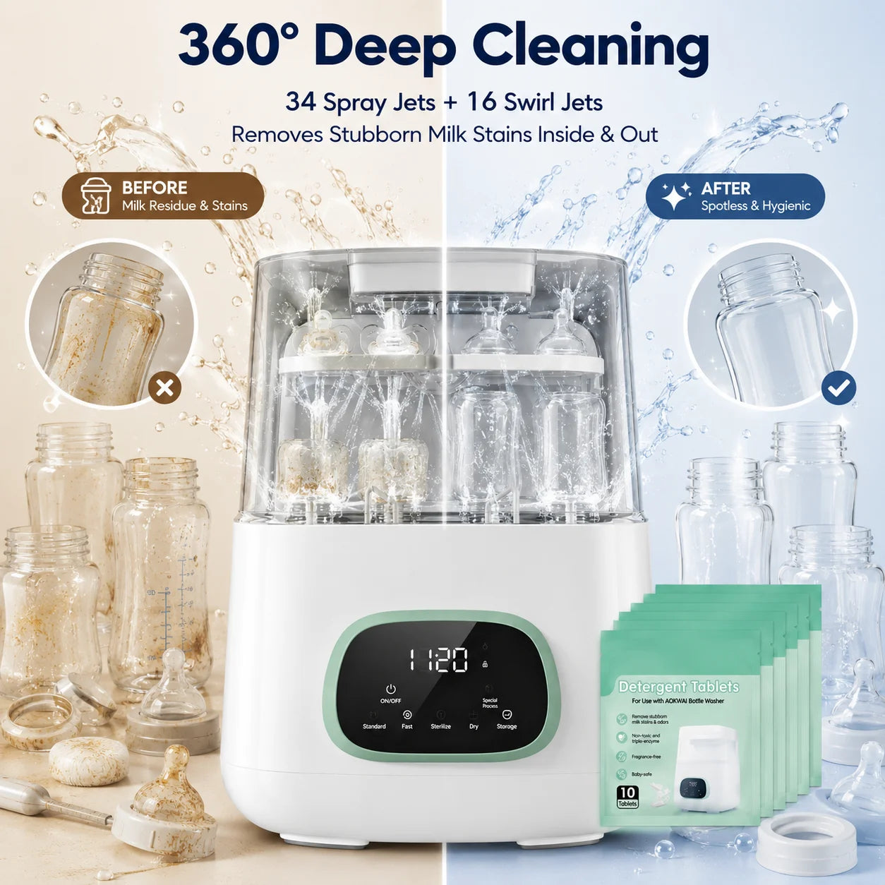 Baby Bottle Washer Sterilizer 4-in-1 All-In-One With Large Capacity