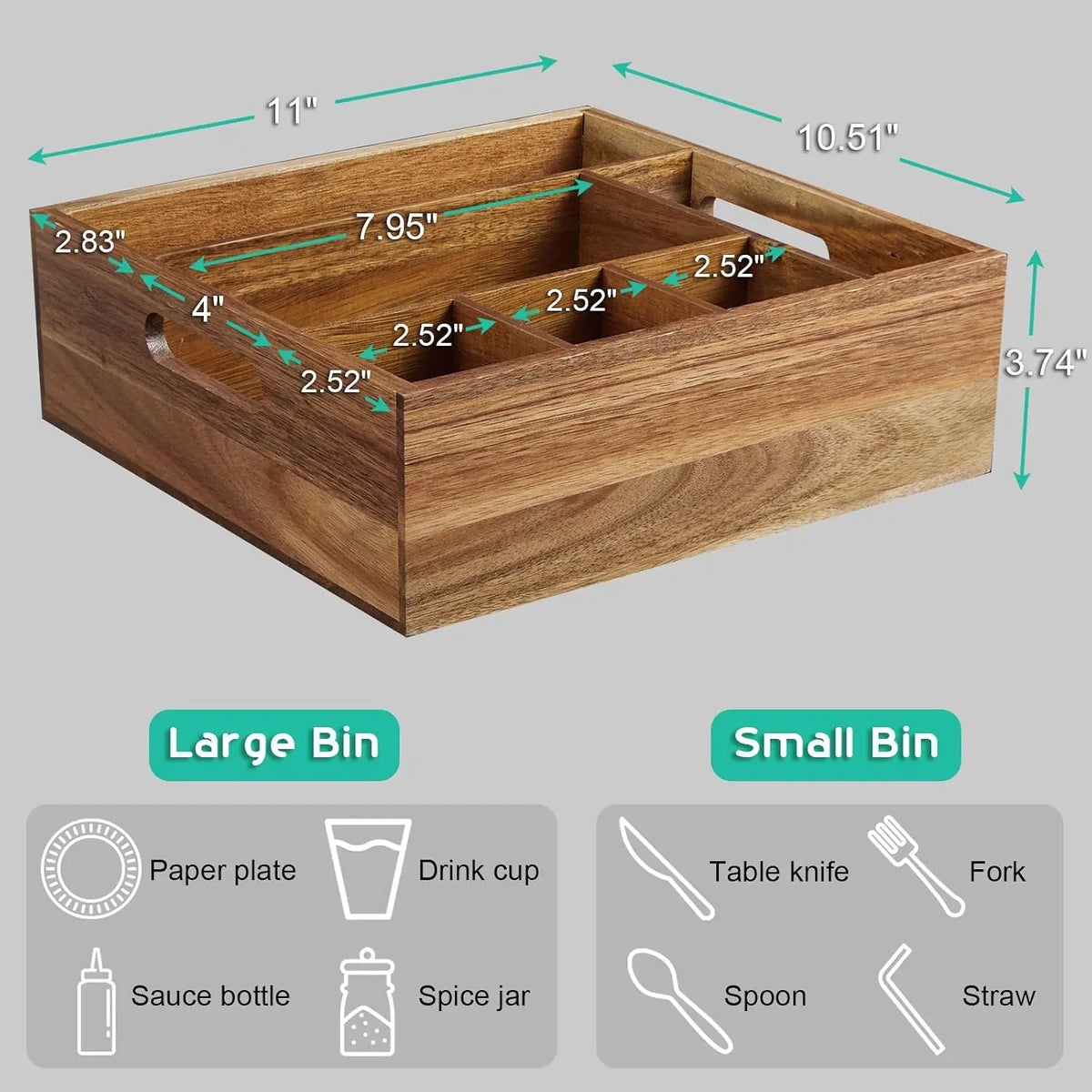 Acacia Wood Utensil Holder and Paper Plate Organizer for Kitchen