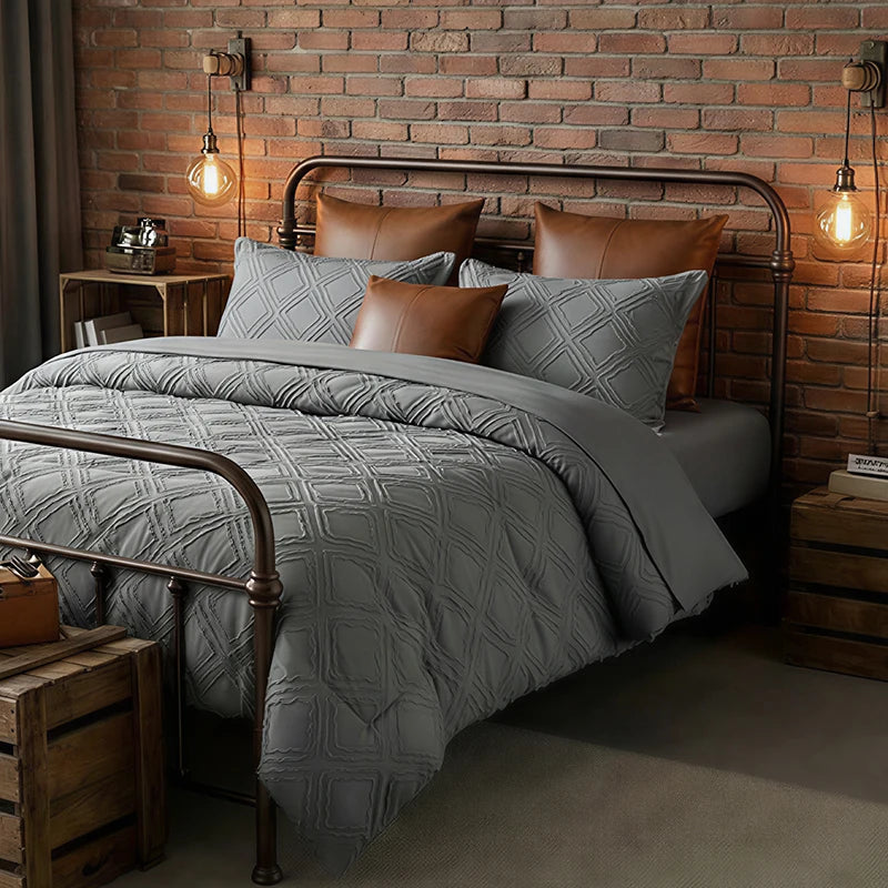 7 Piece Rustic Farmhouse Polyester Cotton Bedding Set With Sheets