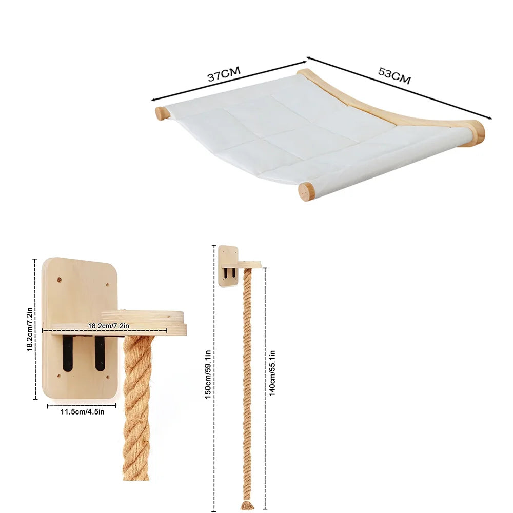 CWV Wall Mounted Cat Hammock With Sisal Scratching Steps