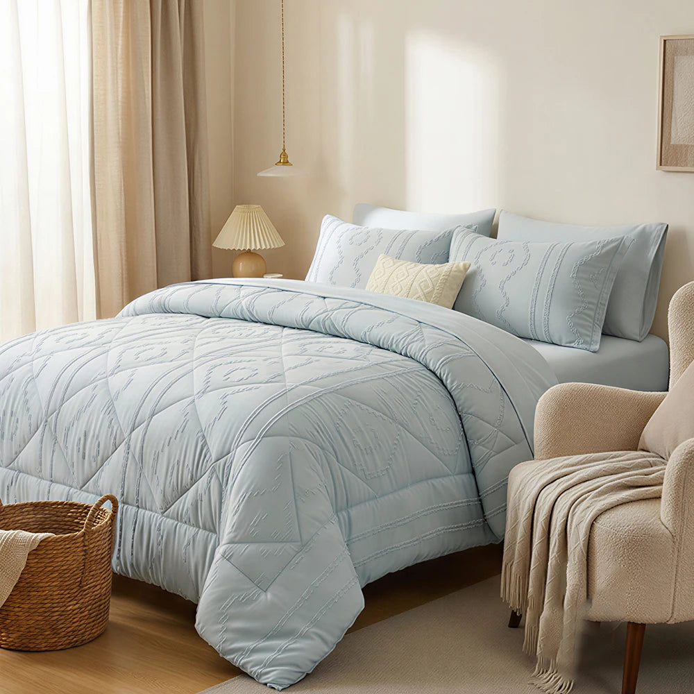7 Piece Rustic Farmhouse Polyester Cotton Bedding Set With Sheets