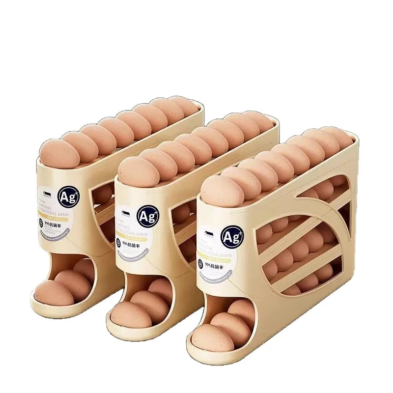Multi Tier Sliding Egg Dispenser Automatic Rolling Refrigerator Storage Holder