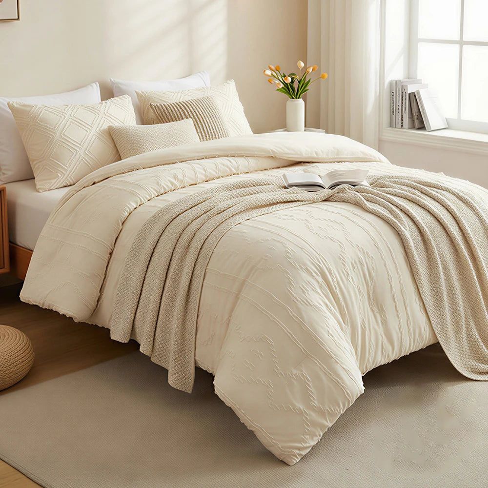 7 Piece Rustic Farmhouse Polyester Cotton Bedding Set With Sheets
