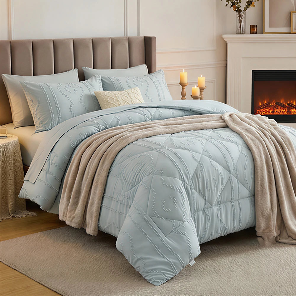 7 Piece Rustic Farmhouse Polyester Cotton Bedding Set With Sheets