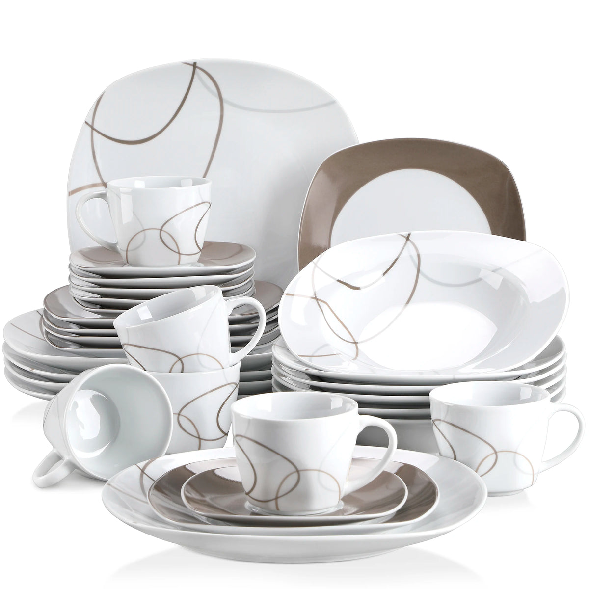 MALACASA Porcelain Dinnerware Set Plates Cups Saucers