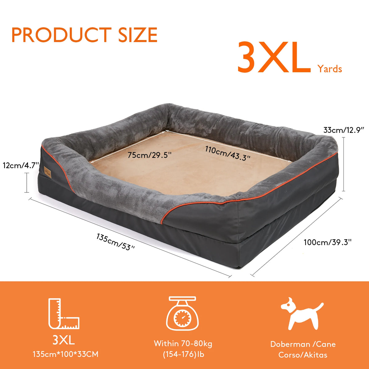 Bingopaw Large Soft Anti Allergy Washable Dog Bed With Removable Cover