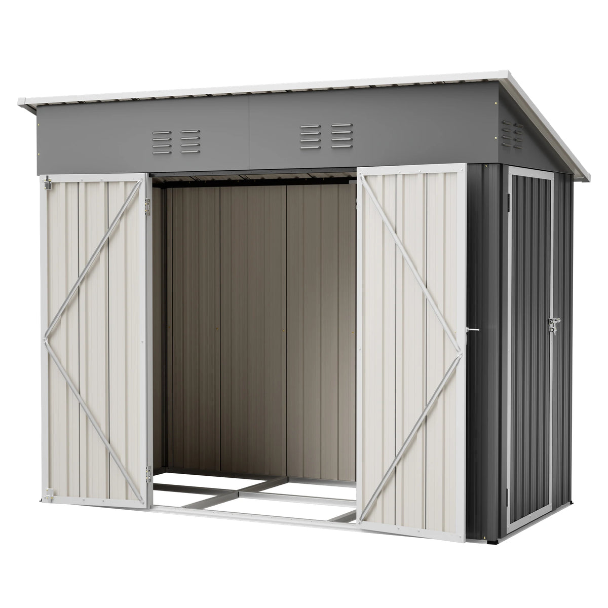 GIHAUVIA Galvanized Steel Outdoor Storage Shed with Double Front Doors