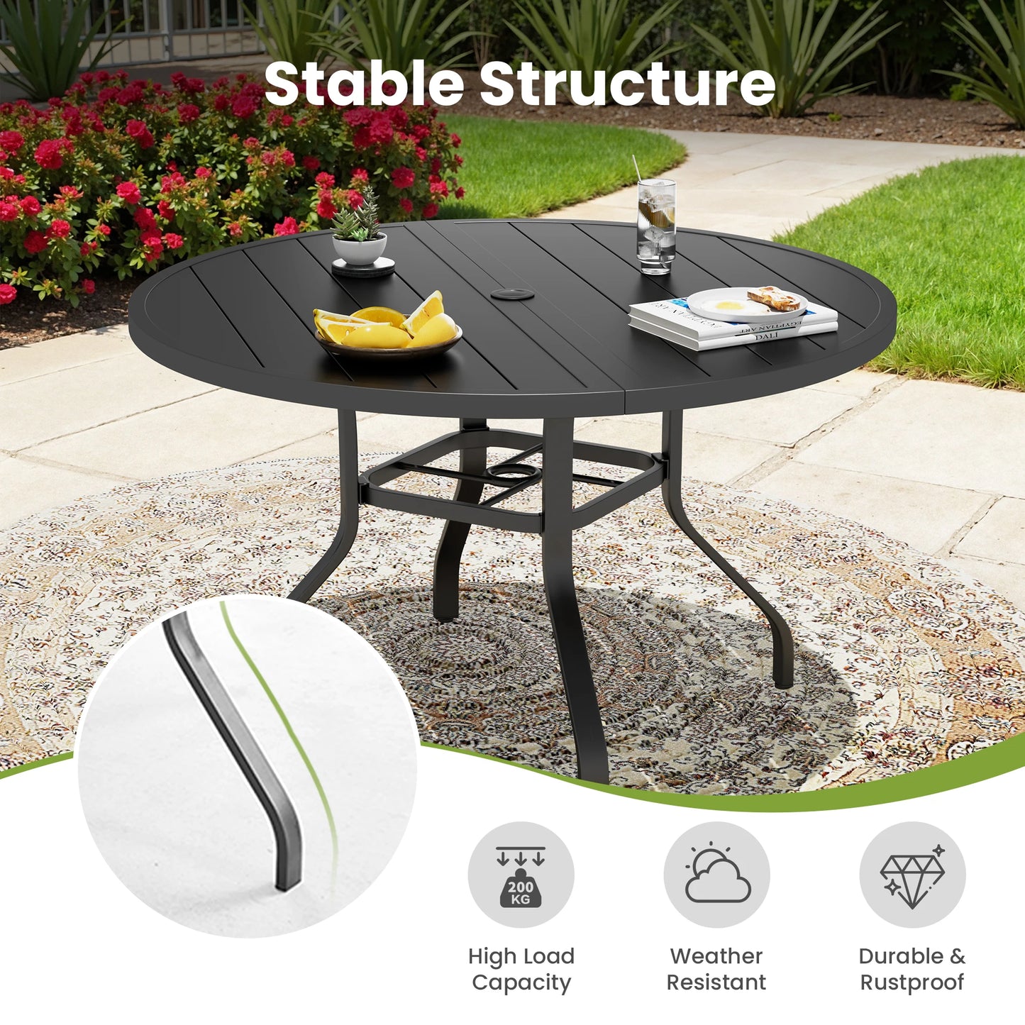 FARINI Round Outdoor Patio Metal Table With Umbrella Hole