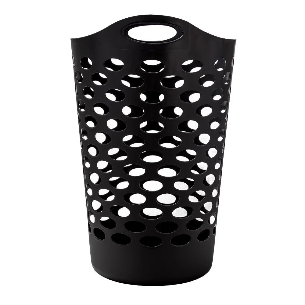 Round Portable Plastic Laundry Hamper With Sturdy Handles And Storage
