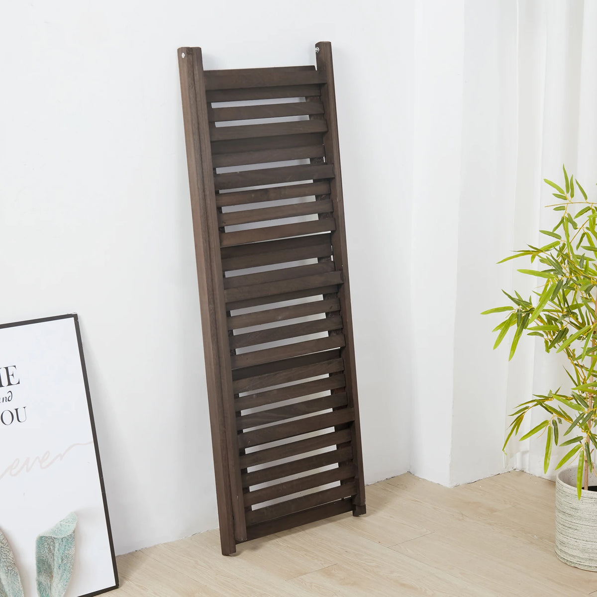 Folding Four Tier Wooden Ladder Shelf Bookcase Plant Display Rack