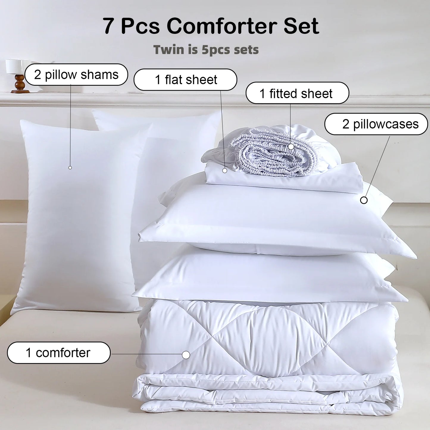 EasYum Brushed Polyester Quilted Bedding Set With Comforter And Sheets