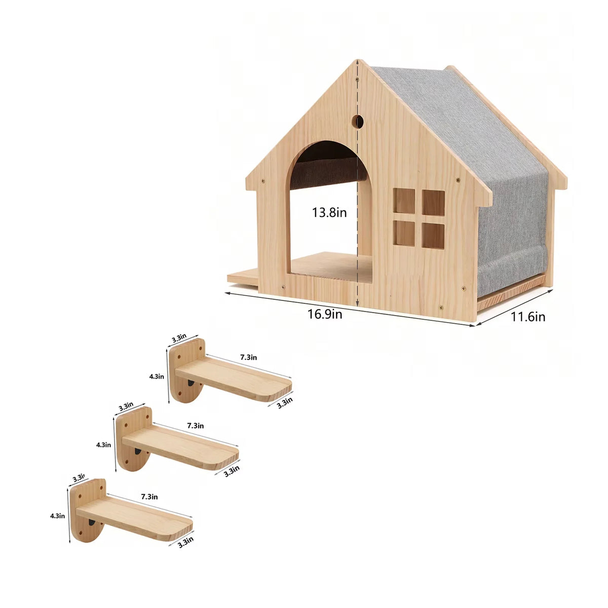 Wall Mounted Cat Condo Villa Wooden Cat Shelf For Sleeping