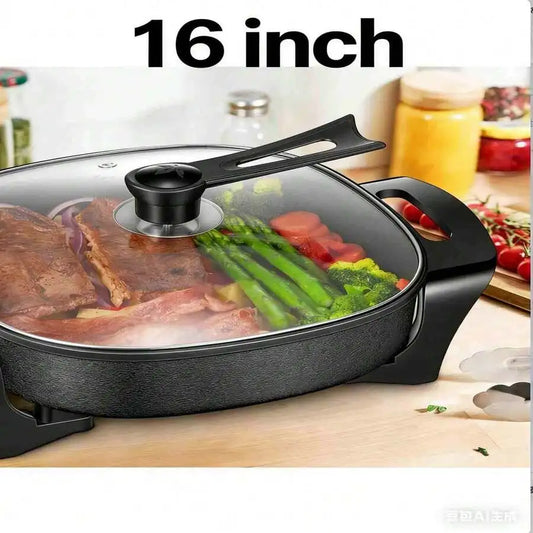 XMSJ Nonstick Electric Skillet With Glass Lid And Thermostat