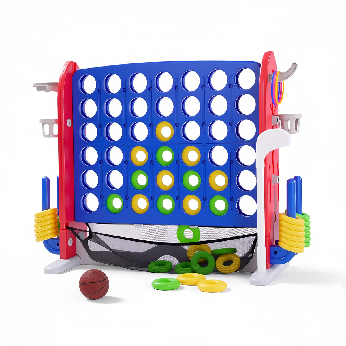 Giant Outdoor Connect Four Basketball Hoop Ring Toss Game Set