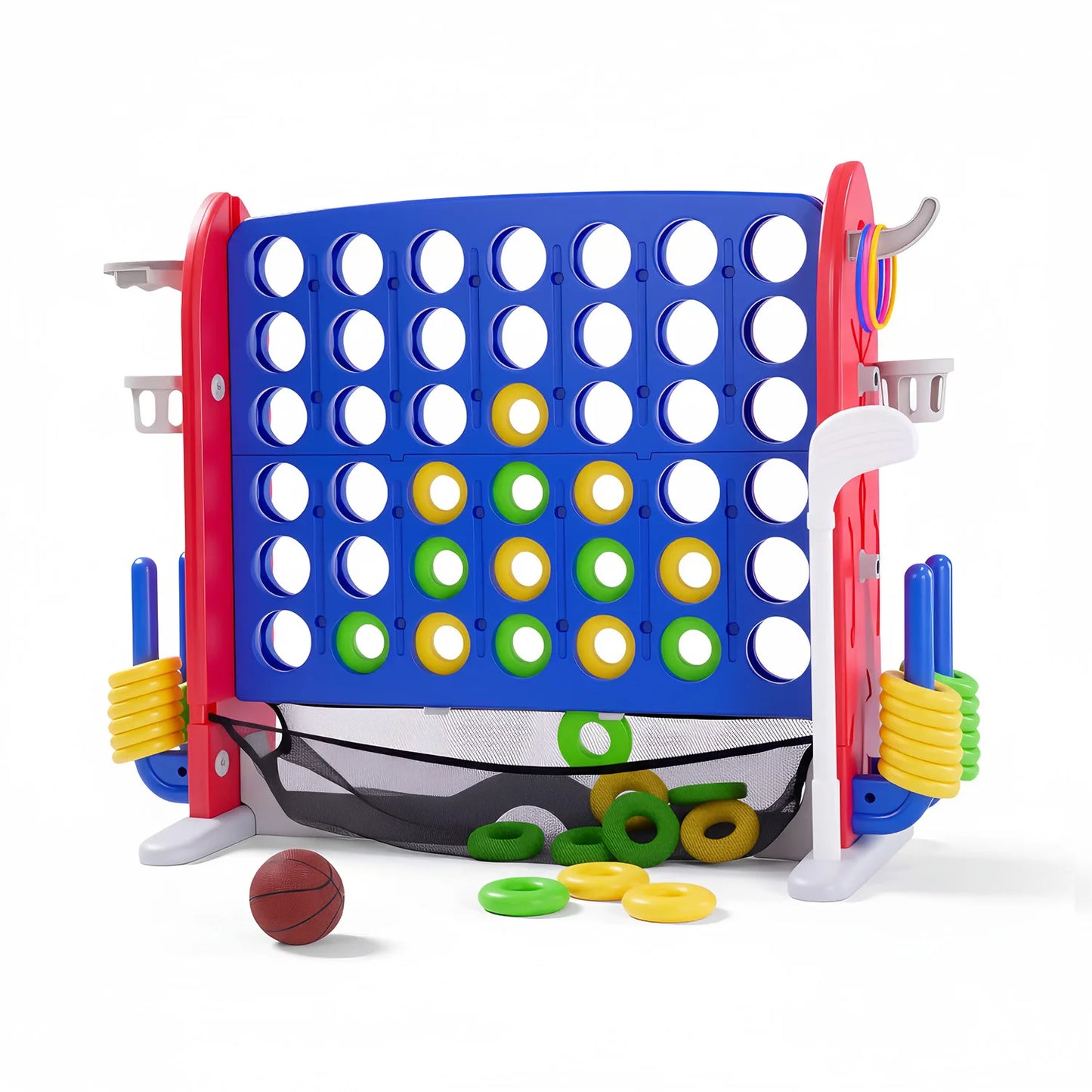Adjustable Outdoor Game Set With Basketball Hoop And Ring Toss