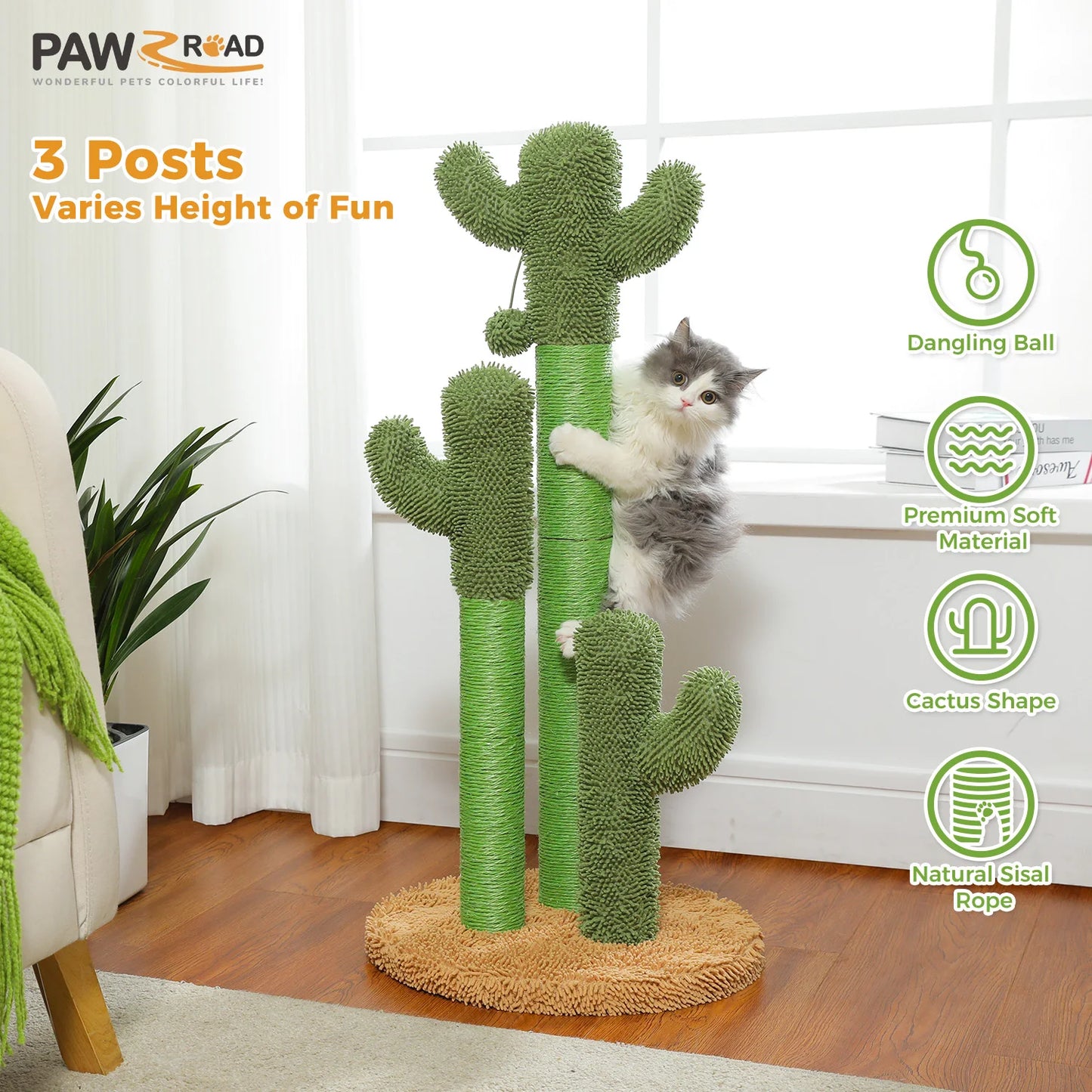 PAWZ Road Cactus Cat Scratching Post With Sisal Sturdy Poles