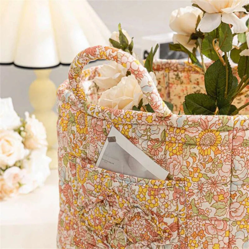 Foldable Fabric Storage Basket With Bamboo Frame And Handles