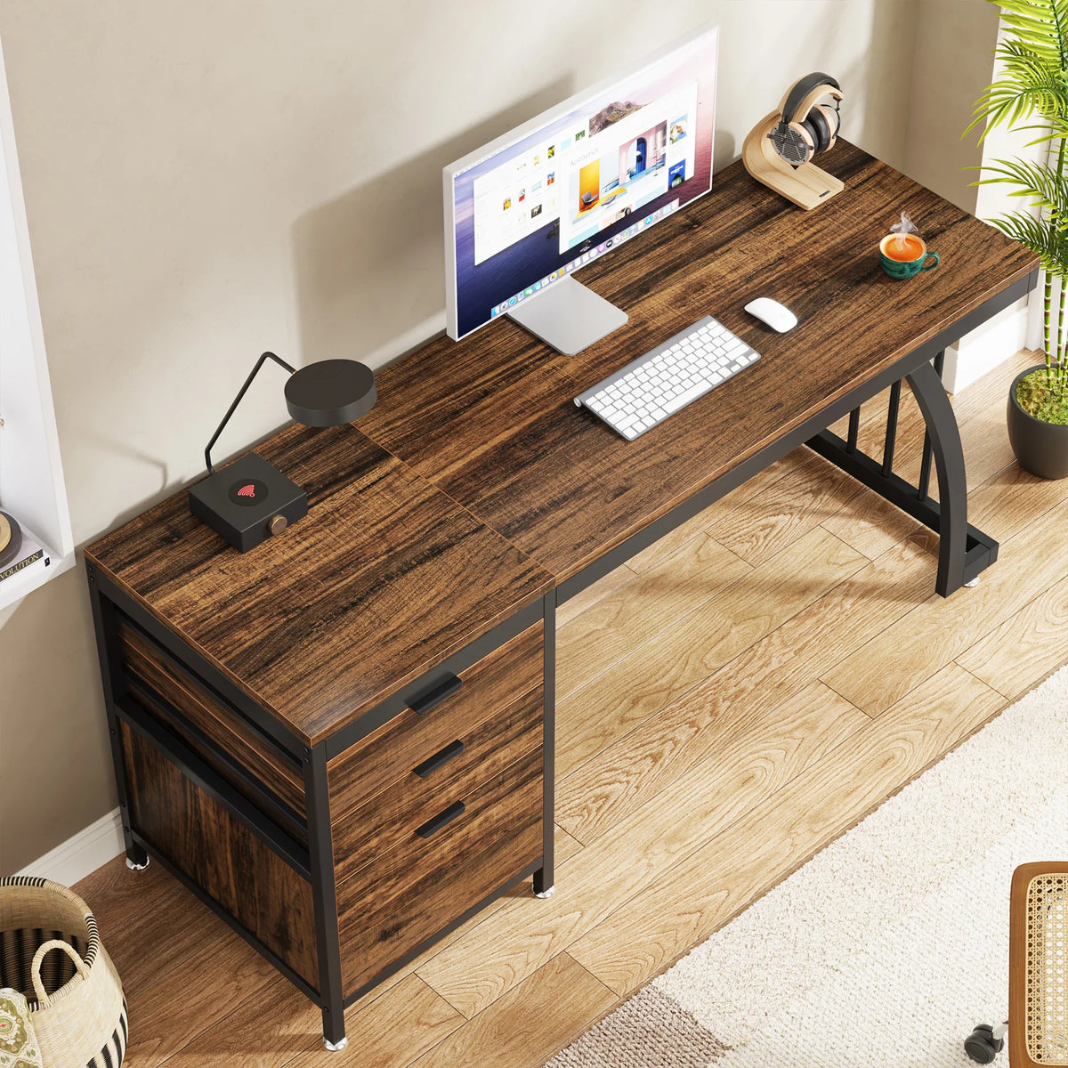 Tribesigns Industrial Wooden Computer Desk Workstation