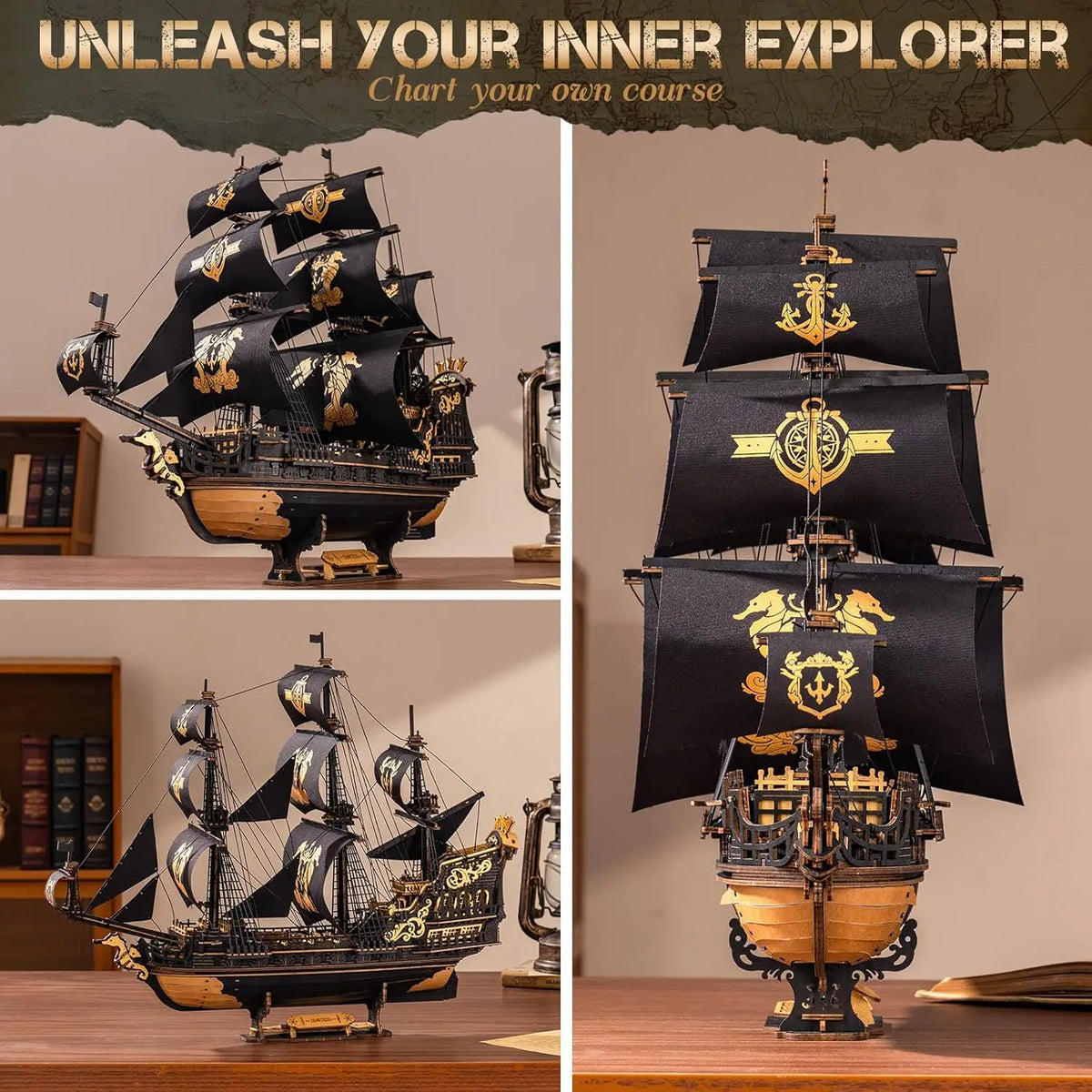 Robotime 3D Wooden Seahouse Barque Model Building Kit