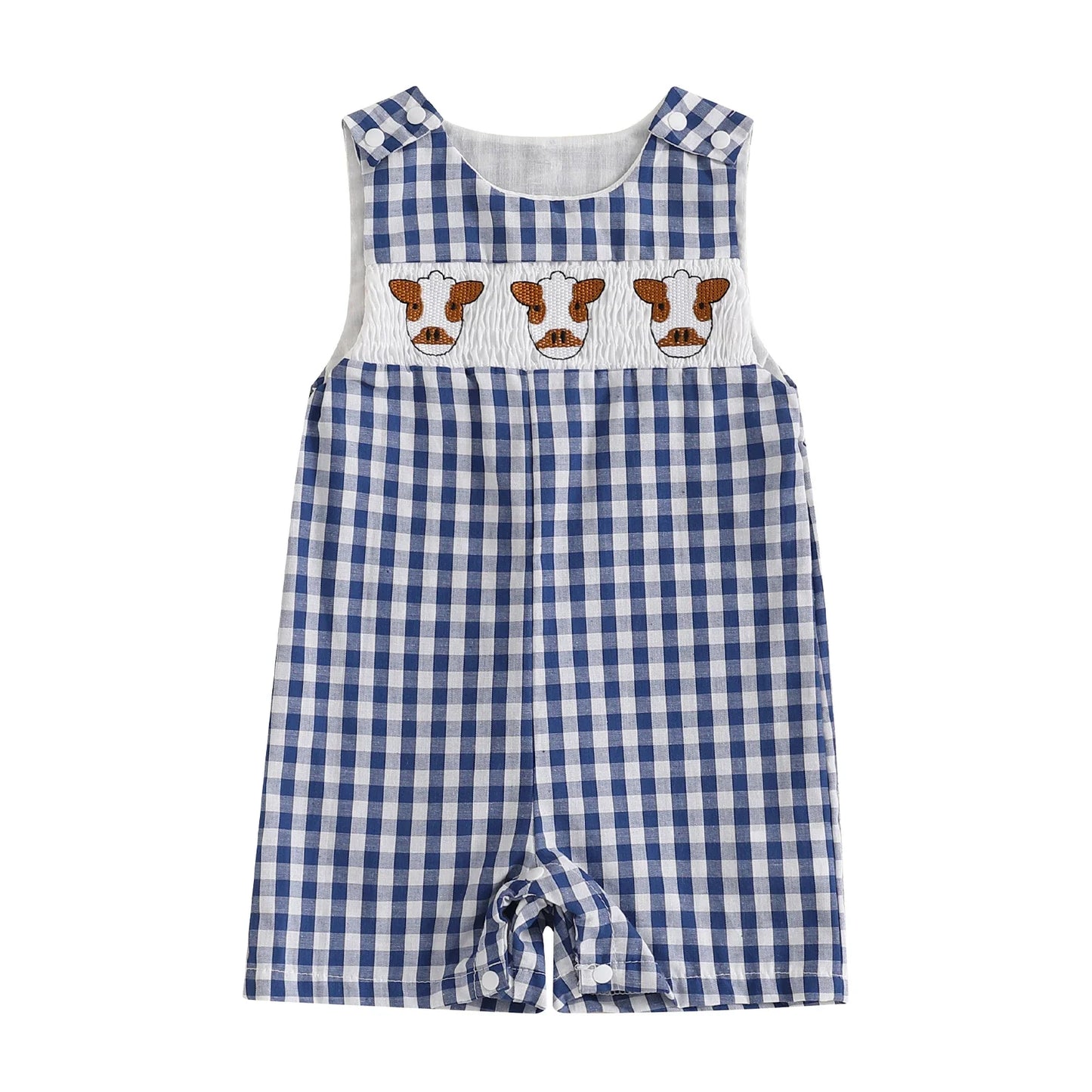 Embroidered Cotton Baby Romper With Sleeveless Button Front