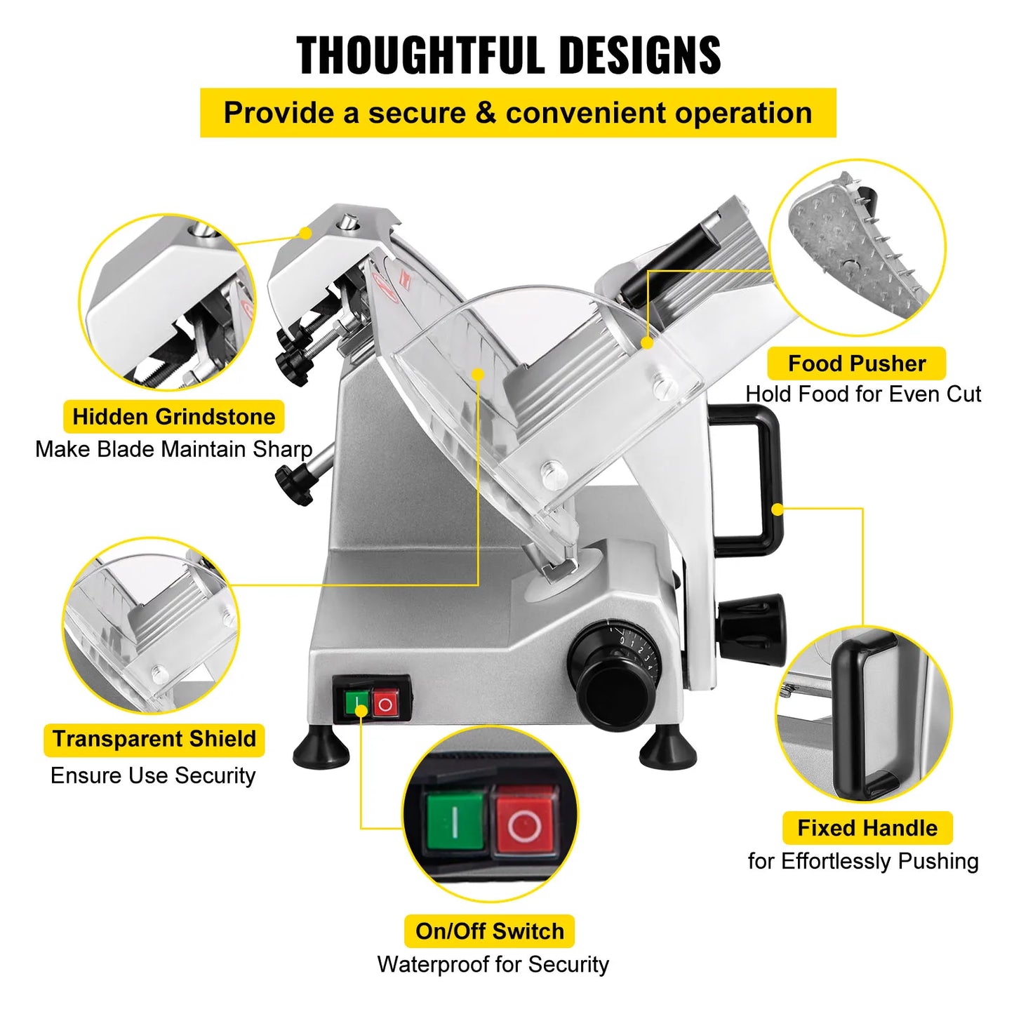 Succebuy Adjustable Electric Meat Slicer With Carbon Steel Blade