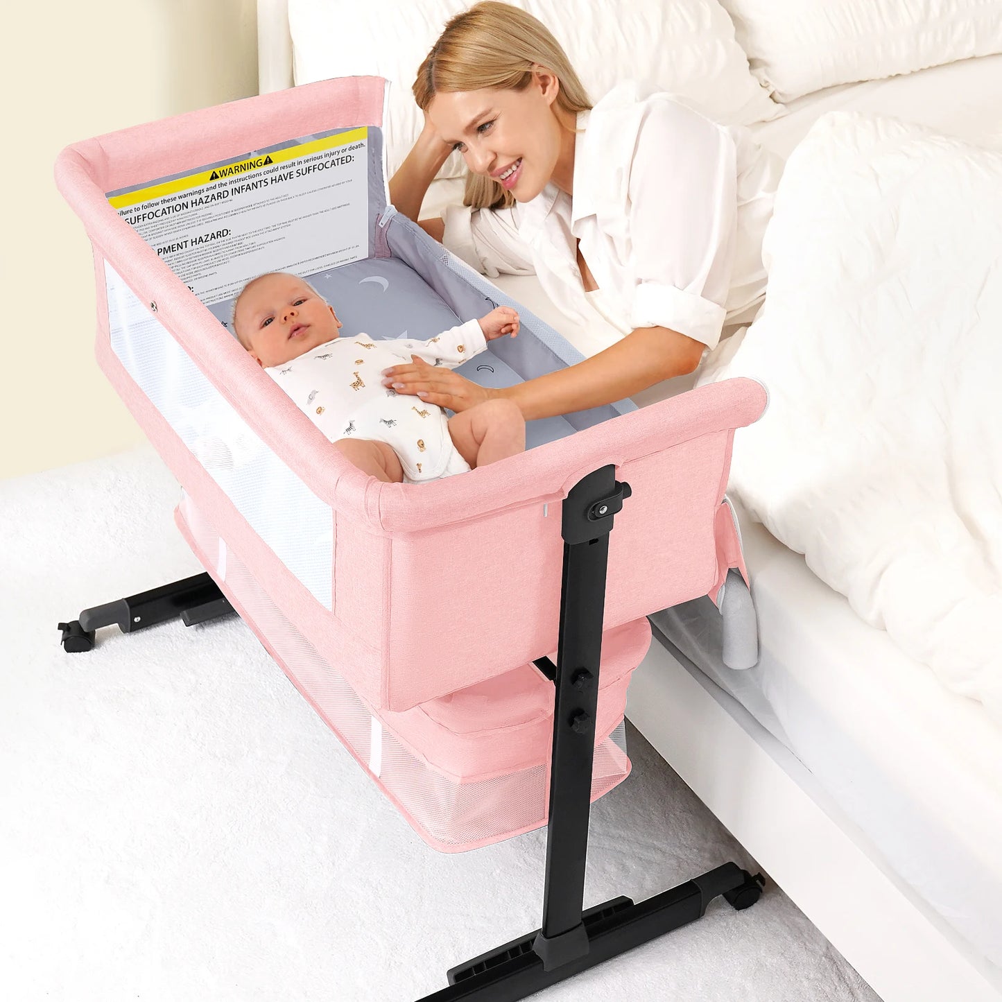 Adjustable Baby Bedside Bassinet Portable Multifunctional Travel Crib