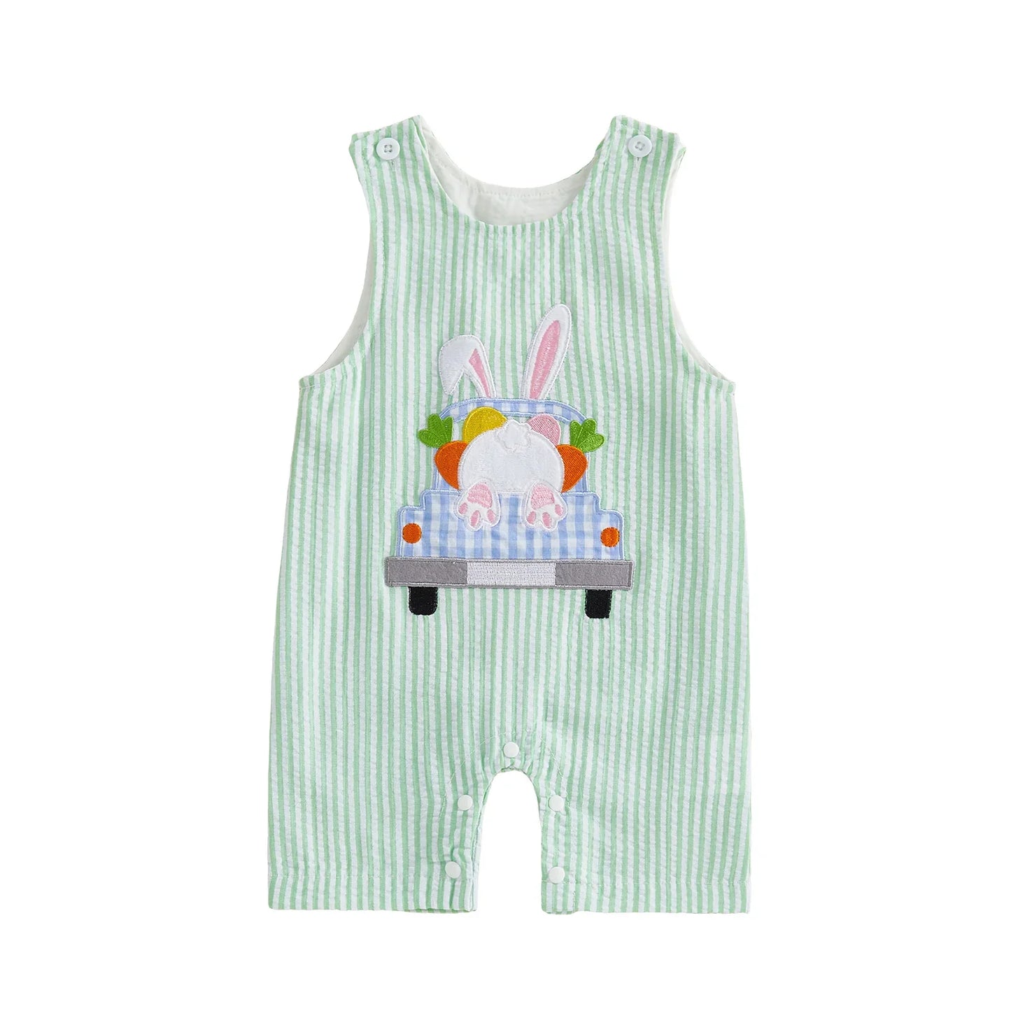 Embroidered Cotton Baby Romper With Sleeveless Button Front