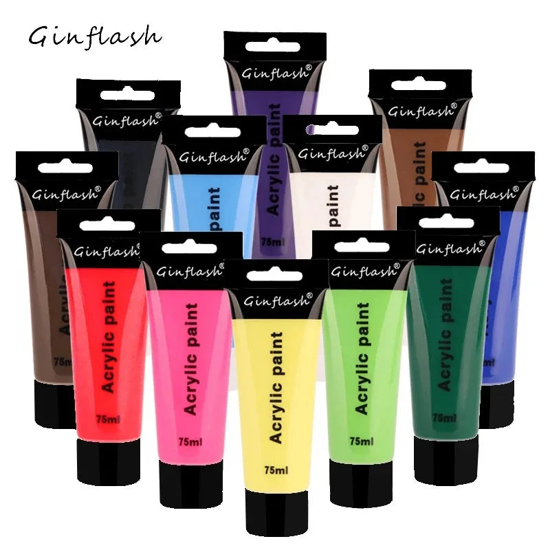 Ginflash 24 Color Acrylic Paint Set For Canvas And Paper