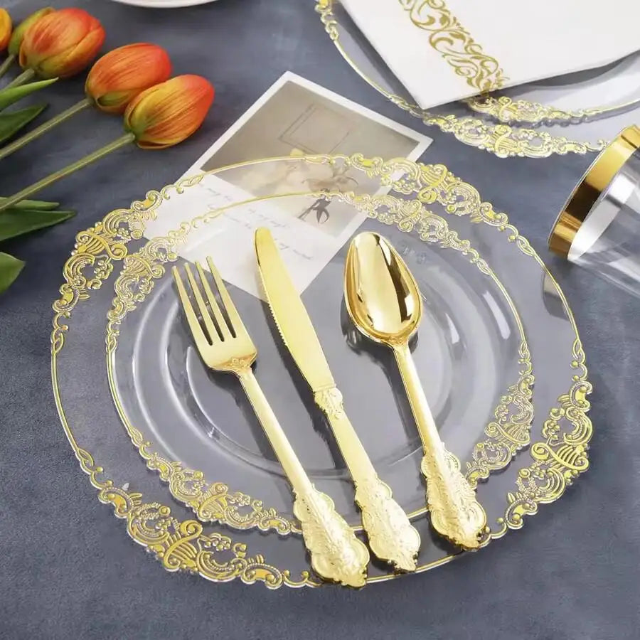 Embossed Rim Disposable Plastic Tableware Set for Parties