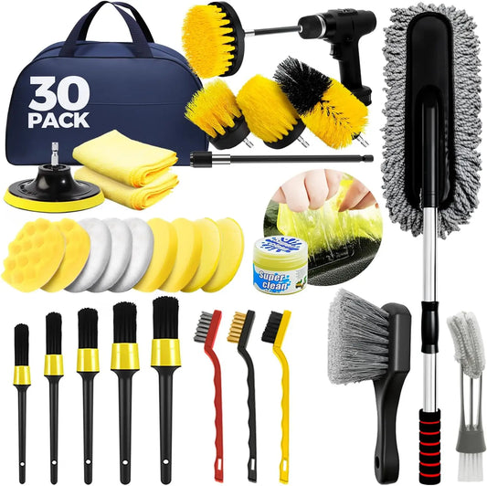 Car Detailing Kit With Brushes Gel And Extendable Duster