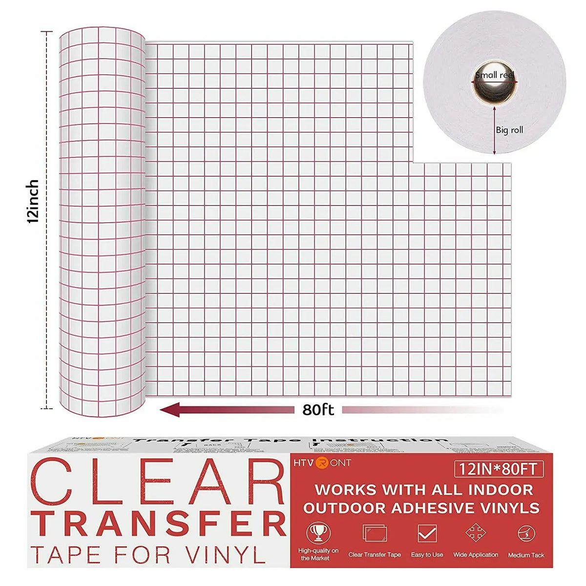 HTVRONT Clear Vinyl Transfer Tape With Alignment Grid For Decals