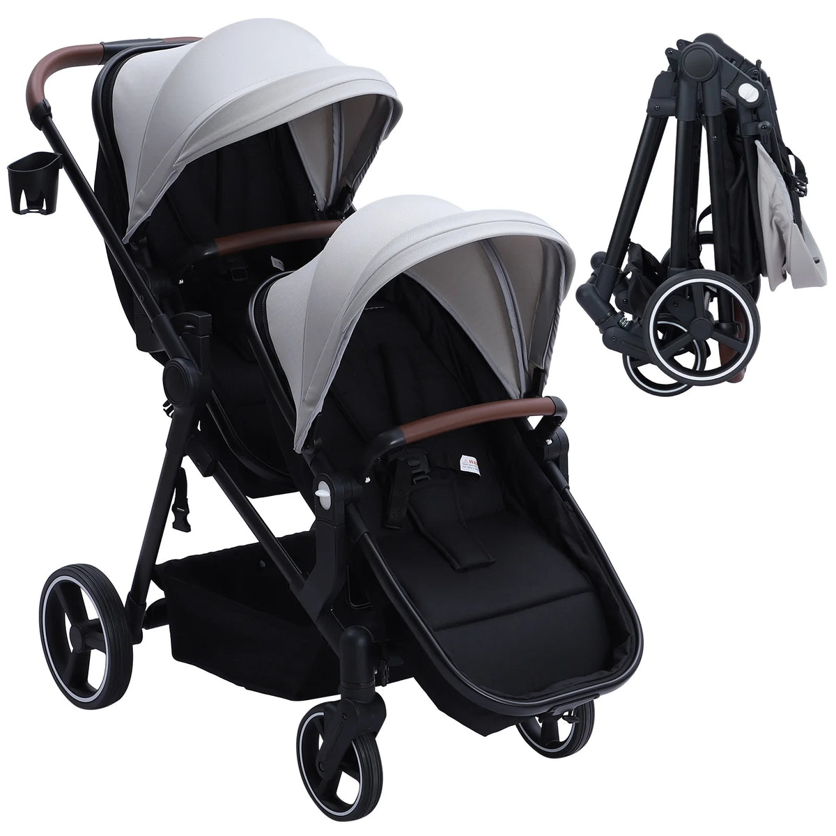 Adjustable Tandem Double Stroller With Reversible Infant And Toddler Seats