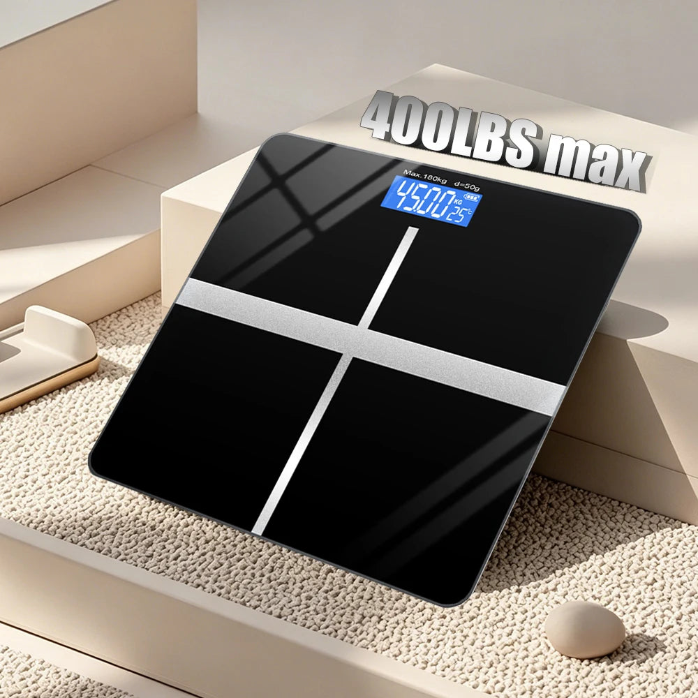 Digital Bathroom Scale With LCD Display Tempered Glass Platform