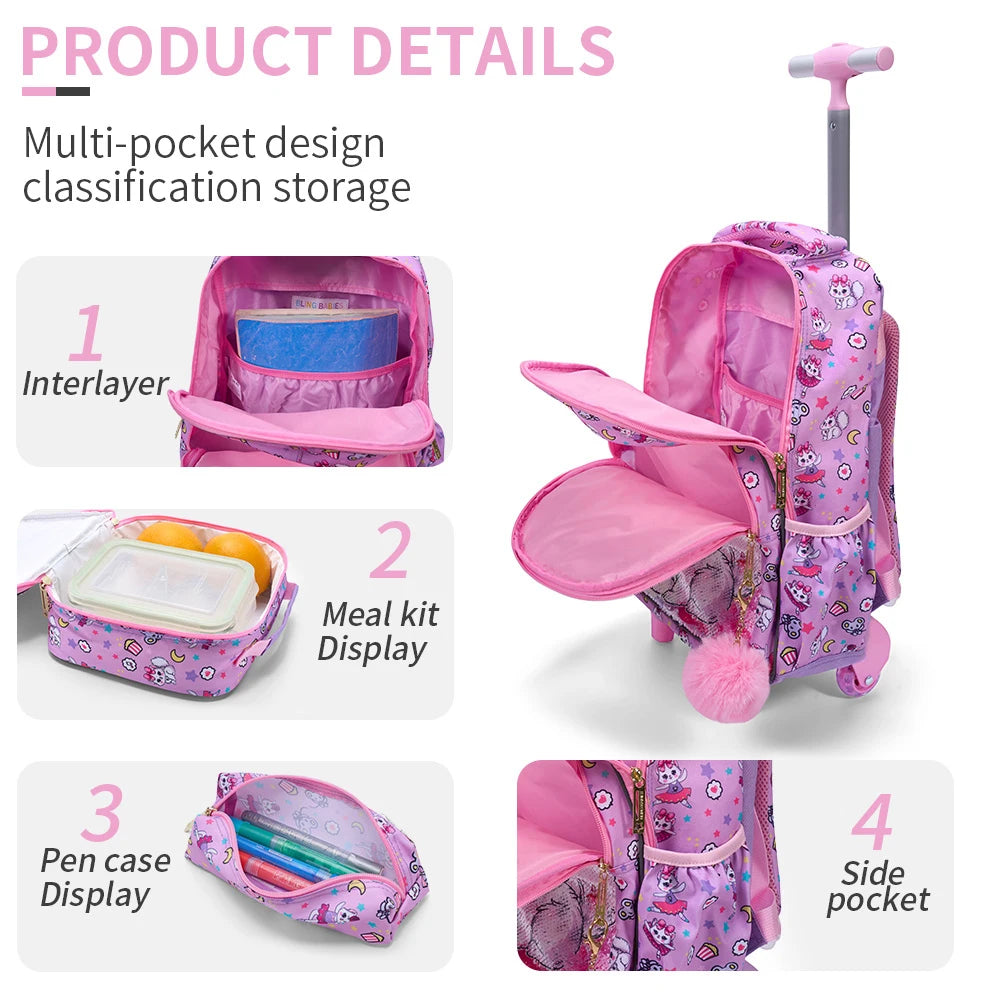 Bling Babies Kids Travel Backpack With Wheels Lunch Box Kit